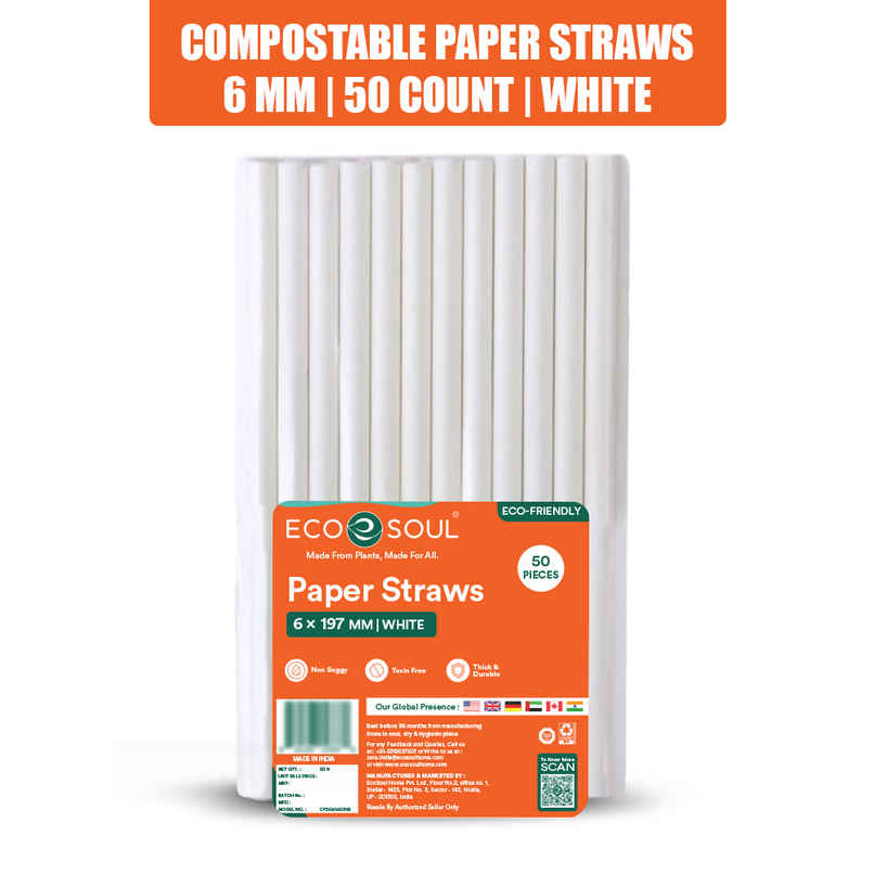 Eco Soul 6mm White | 50 Count | Paper Straw