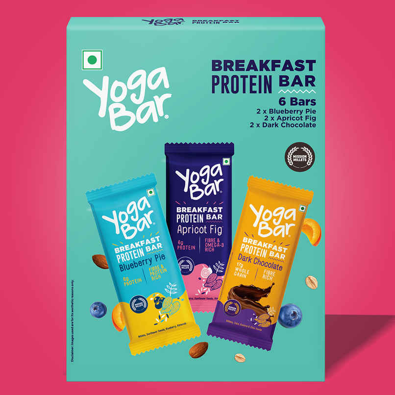 Yoga Bar Breakfast Protein Bar Variety Pack, Blueberry Pie, Apricot Fig, Dark Chocolate, Pack of 6