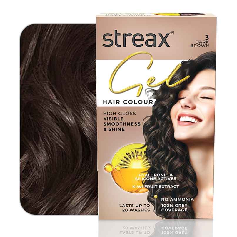 Streax Gel Hair Colour Dark Brown 3 , 150 ml |No ammonia hair color | 100% grey coverage 