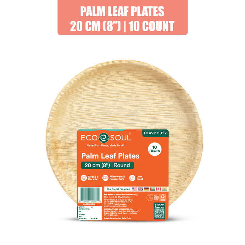 ECO SOUL | Palm Leaf Disposable Plates | 8 Inch | Round | 10 Count ECO SOUL | Palm Leaf Disposable Plates | 8 Inch | Round | 10 Count