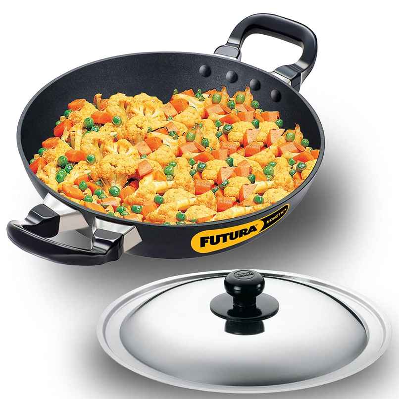 Hawkins Futura 1.5 Litre Non Stick Kadhai With Stainless Steel Lid, Kadhai Black (Nk15S)