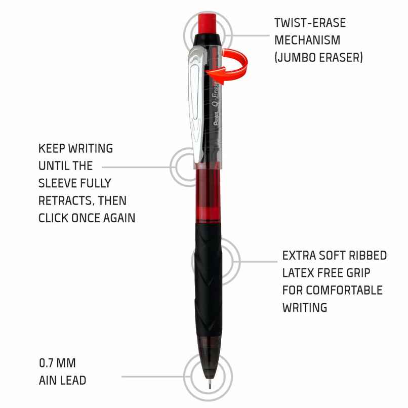 Pentel Q Erase Mechanical Pencil With Eraser Single Black Body