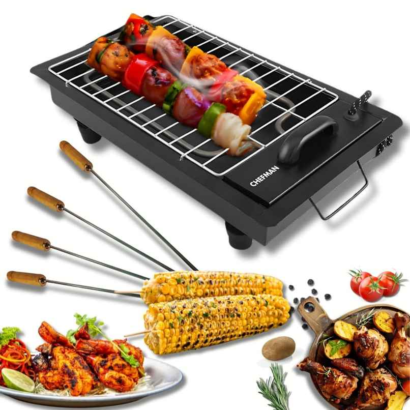 Chefman 2-in-1 Barbeque Grill | 2000W Electric & Charcoal Grill with 4 Skewers & 1 Grill Chefman 2-in-1 Barbeque Grill | 2000W Electric & Charcoal Grill with 4 Skewers & 1 Grill