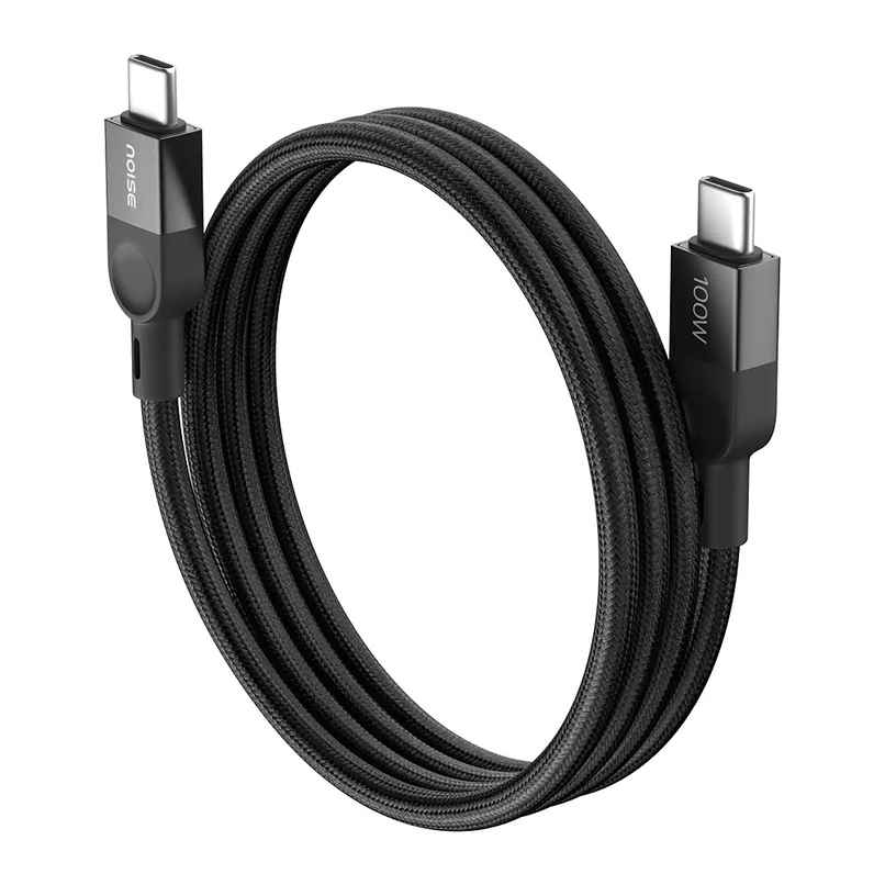 Noise Power Series 100W Braided Type-C to Type-C Cable, 1 Meter, Fast Charge | Type C Cable for iPhones 15 and Above, All Type C Androids Mobiles, Macbook, USB-C Laptops, other USB-C Devices - Black