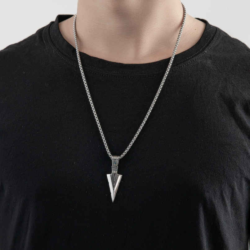 Estailo Fashion Classic Arrowhead Pendant Necklace for Men Bold Tribal Style | MN00016