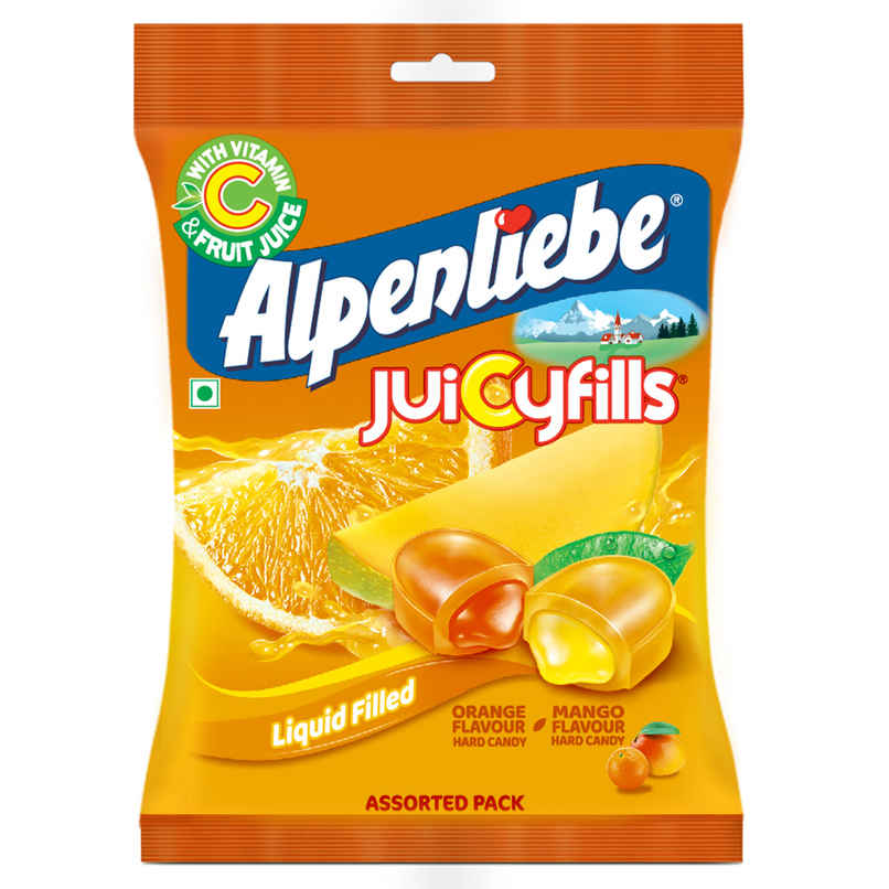 Alpenliebe Juicy Fills Orange & Mango Flavour | Assorted Candy Pouch | 47 pcs