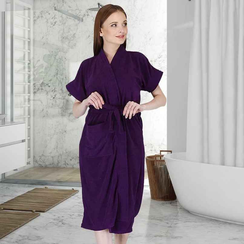 Kuber Industries Bathrobe for Women | Micro Terry Cotton | Soft & Absorbent | Purple