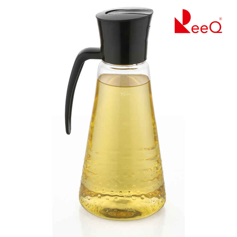 ReeQ Plastic Oil Dispenser Bottle with Handle | Transparent with Black Lid