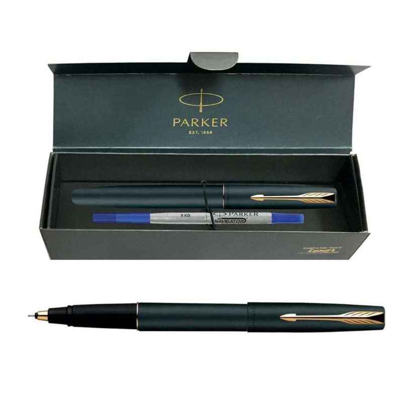 Parker Frontier Matte Black Gold Roller Pen | Blue Ink | Elegant Gift Set
