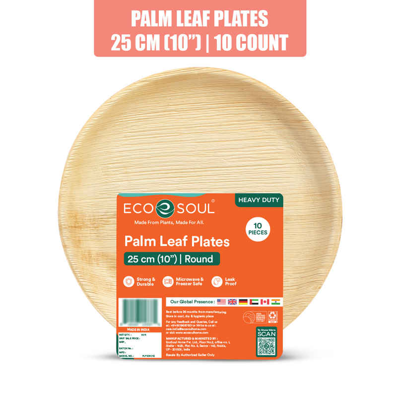 ECO SOUL | Palm Leaf Disposable Plates | 10 Inch | Round | 10 Count ECO SOUL | Palm Leaf Disposable Plates | 10 Inch | Round | 10 Count