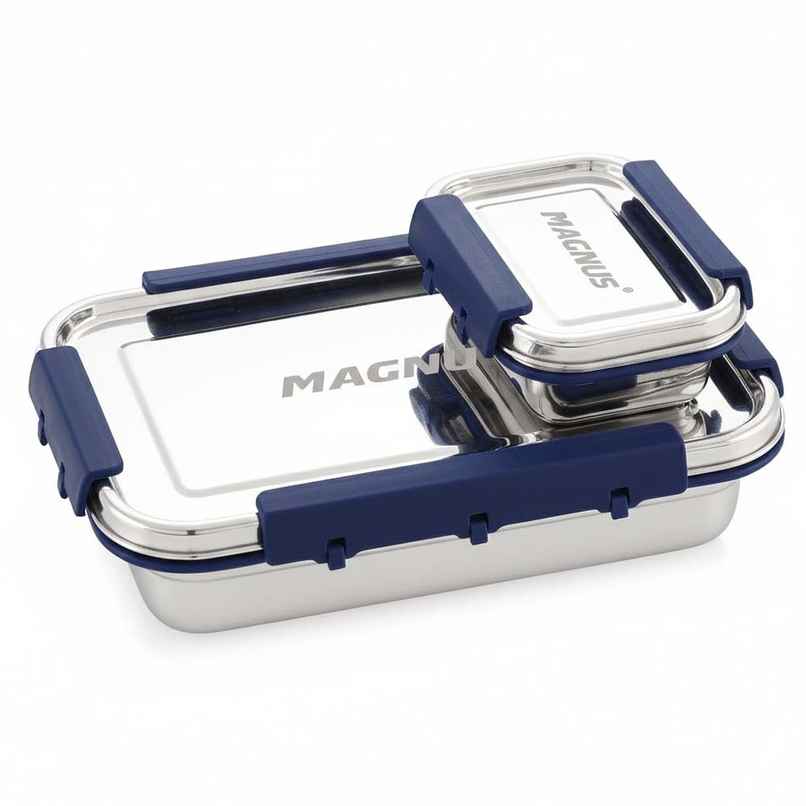 Magnus Dixie Stainless Steel Lunch Box - Airtight & Leak Proof Tiffin - Dark Blue Magnus Dixie Stainless Steel Lunch Box - Airtight & Leak Proof Tiffin - Dark Blue