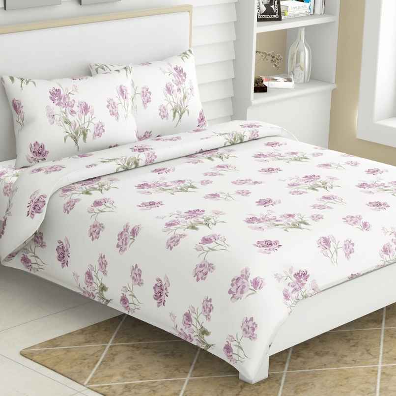 Haus & Kinder Lilac Dream Double 100% Cotton Floral Bedsheet | White and Purple | 98 x 89 in Haus & Kinder Lilac Dream Double 100% Cotton Floral Bedsheet | White and Purple | 98 x 89 in