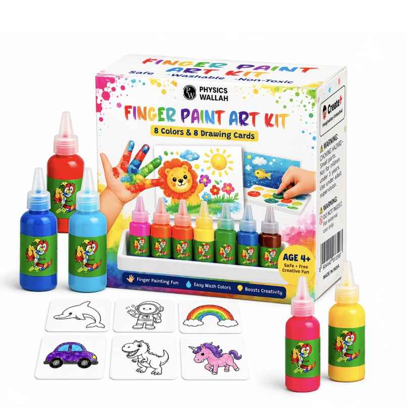 Finger Paint Art Kit for Kids | 8 x 50 ml Colours | Drawing Cards | Washable & Non-Toxic | Physics Wallah