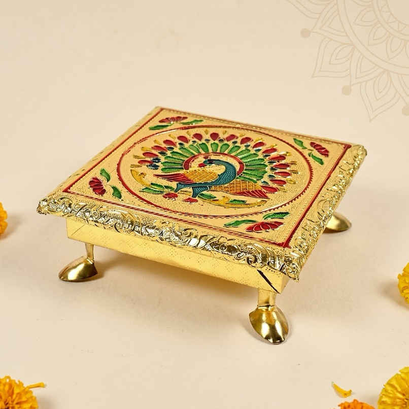 Meenakari Design Puja Chowki | 6 inch | Chandar Meenakari Design Puja Chowki | 6 inch | Chandar