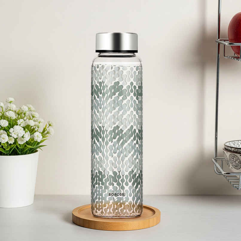 Borosil Vista Wide Mouth Bottle with Metal Lid | Borosilicate Glass | Dishwasher Safe - 1 L