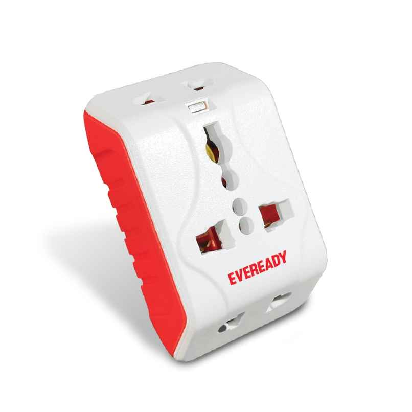 Eveready Everprotect Multi Plug | Fire Retardant Body, 240V, 6A Max, (For Mobile Charging, small appliances) - Red & White