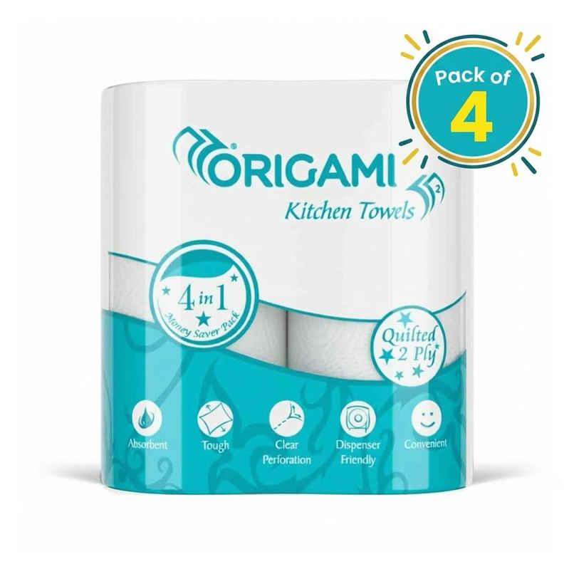 Origami 4 in 1 Kitchen Tissue Roll | 2 ply | 60 Pulls Per Roll | Pack of 4