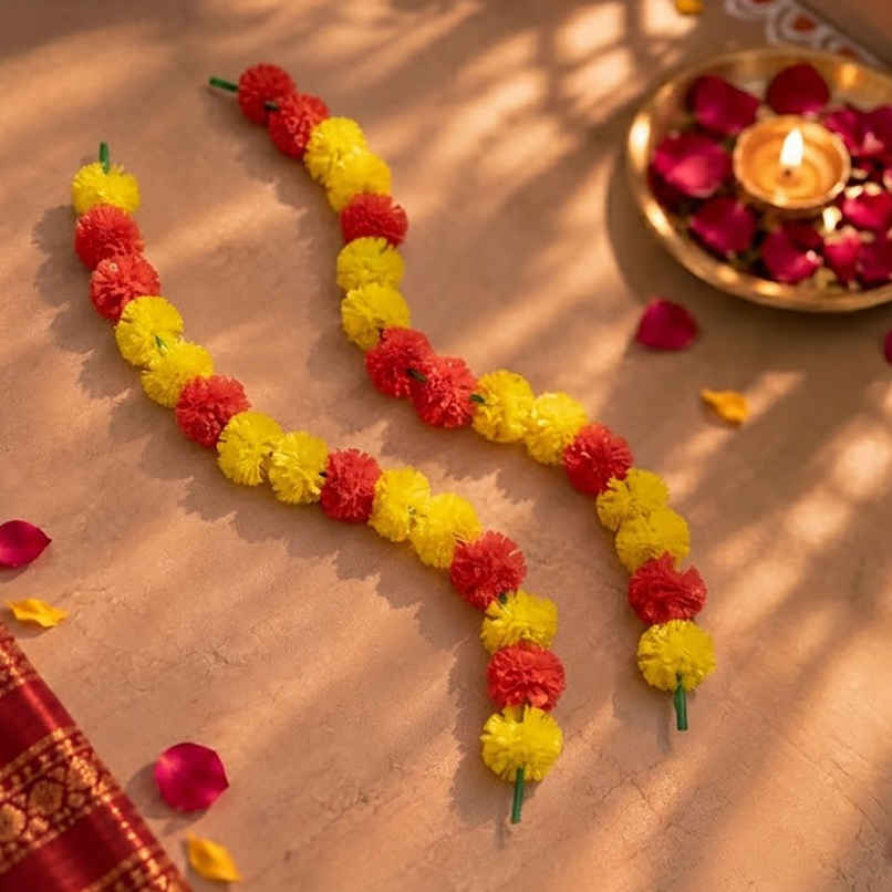 Flower String Bandhanwar | Marigold Paper Design | Yellow&Red | 2 pcs | Multicolor | Mangal Bhawan Flower String Bandhanwar | Marigold Paper Design | Yellow&Red | 2 pcs | Multicolor | Mangal Bhawan