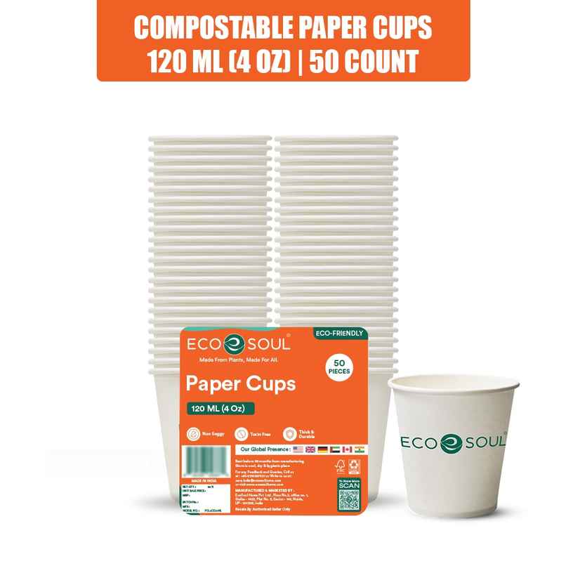 ECO SOUL | Disposable Paper Cups/Glasses | 120 ml | Standard | 50 Count ECO SOUL | Disposable Paper Cups/Glasses | 120 ml | Standard | 50 Count