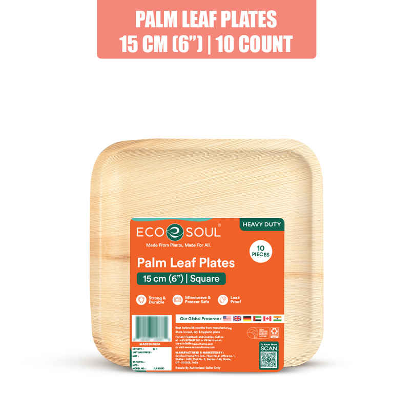 ECO SOUL | Palm Leaf Disposable Plates | 6 Inch | Square | 10 Count ECO SOUL | Palm Leaf Disposable Plates | 6 Inch | Square | 10 Count
