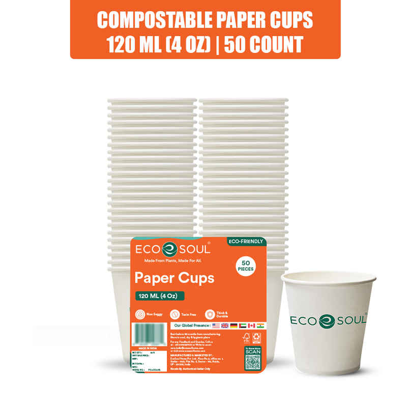 ECO SOUL | Disposable Paper Cups/Glasses | 120 ml | Standard | 50 Count