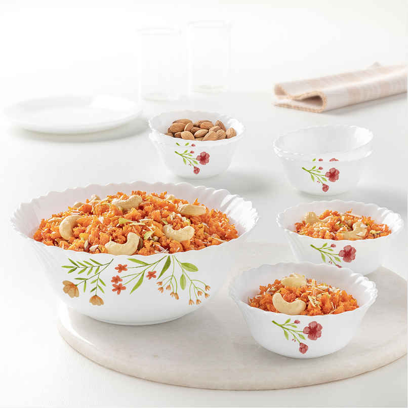 Larah by Borosil Coral Pudding Set | Opalware Crockery for Dining & Gifting Bowl Set