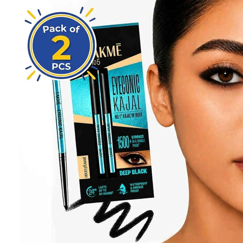 Lakme 9 to 5 Eyeconic Kajal Twin Pack, lasts upto 24hrs, Pack of 2- Deep Black