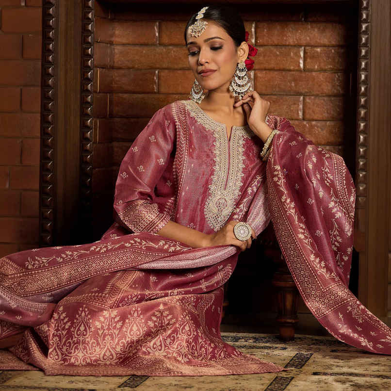 INDO ERA Women's Straight Kurta Pant with Dupatta Set | Pink | M INDO ERA Women's Straight Kurta Pant with Dupatta Set | Pink | M