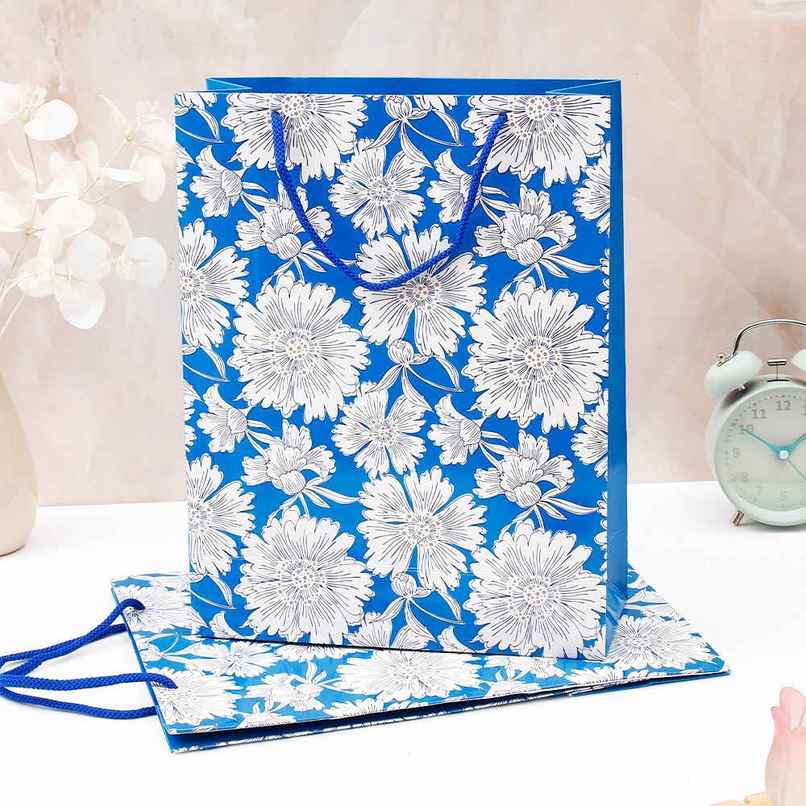 Archies Elegant Blue Floral Pattern Paper Bag | Large Archies Elegant Blue Floral Pattern Paper Bag | Large