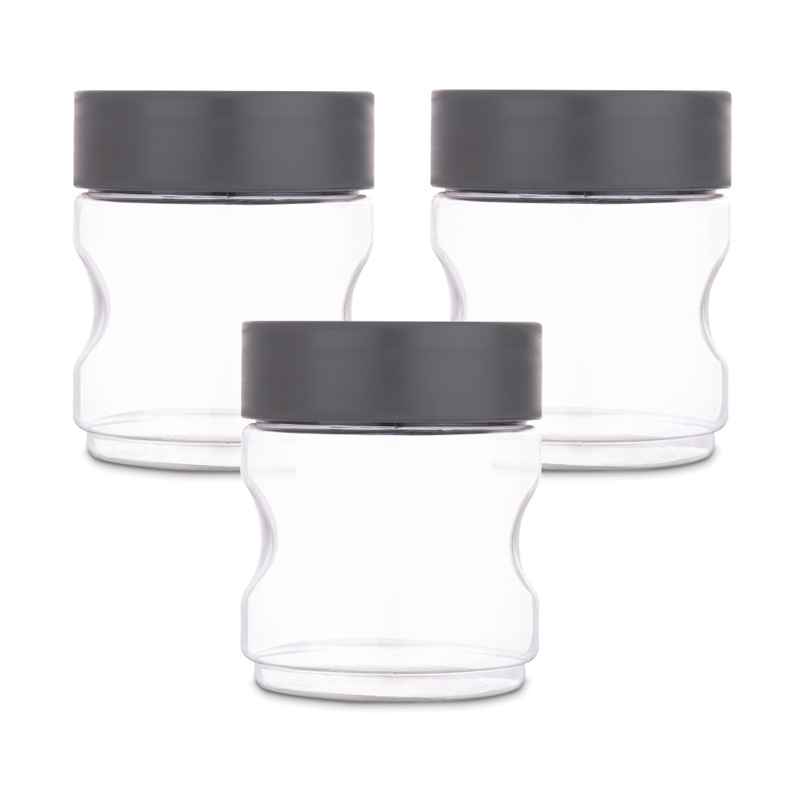 Flair Plastic Stackup Pet Jar Set Of 3 Pcs 500 ml (Gray), Transparent Flair Plastic Stackup Pet Jar Set Of 3 Pcs 500 ml (Gray), Transparent