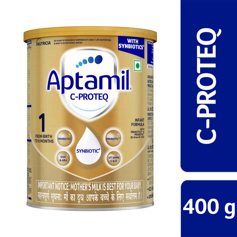 Aptamil C-ProteQ, Infant Formula for babies (From Birth to 6 months)- With Synbiotics, - (Prebiotics, & Probiotics), DHA, Vitamin C & D, Tin