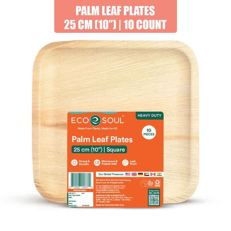ECO SOUL | Palm Leaf Disposable Plates | 10 Inch | Square | 10 Count ECO SOUL | Palm Leaf Disposable Plates | 10 Inch | Square | 10 Count