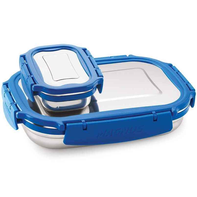 Magnus Bolt Dlx Stainless Steel Lunch Box with Lid for School (800ml + 150ml) Magnus Bolt Dlx Stainless Steel Lunch Box with Lid for School (800ml + 150ml)
