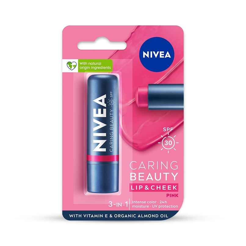 NIVEA Lip Caring Beauty Pink Lip Balm | Lip & Cheek Tint with SPF 30 NIVEA Lip Caring Beauty Pink Lip Balm | Lip & Cheek Tint with SPF 30