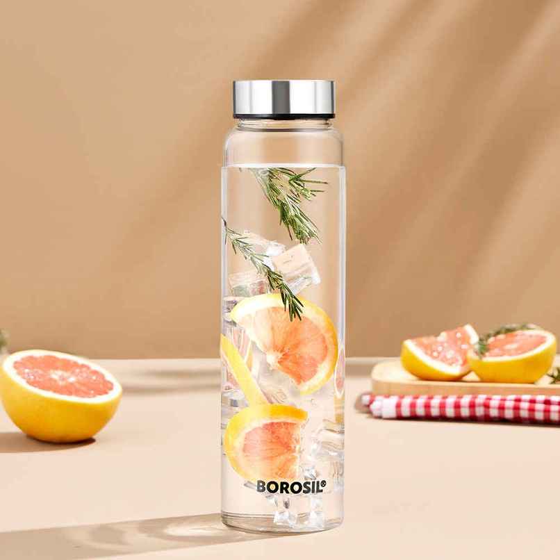 Borosil Crysto Wide Mouth Borosilicate Glass Water Bottle with Steel Lid | 750 ml Borosil Crysto Wide Mouth Borosilicate Glass Water Bottle with Steel Lid | 750 ml