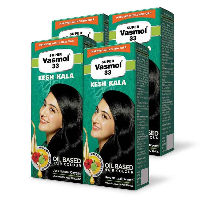 Super Vasmol 33 Kesh Kala , Pack Of 4 I Oil Based Hair Colour I No Ammonia I No Peroxide