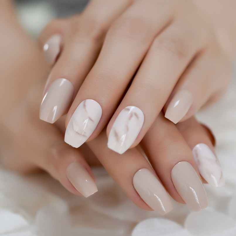 Gush Beauty Nailed It | Reusable Luxury Press On Nails | Short Coffin | Beige Dream | Nude & White