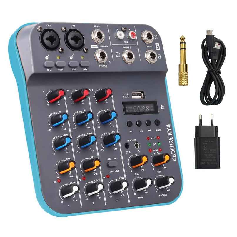 Kadence KY4 4-Channel Audio Mixer with Bluetooth, USB, 48V Phantom Power