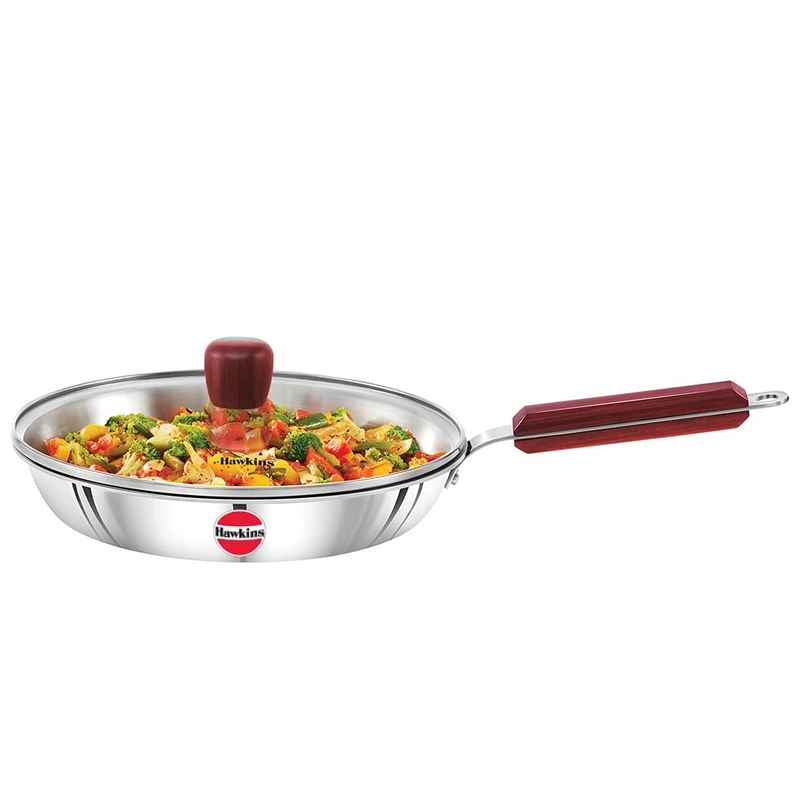 Hawkins 24 Cm Triply Stainless Steel Fry Pan With Glass Lid, Induction Frying Pan Silver (Ssf24G) Hawkins 24 Cm Triply Stainless Steel Fry Pan With Glass Lid, Induction Frying Pan Silver (Ssf24G)
