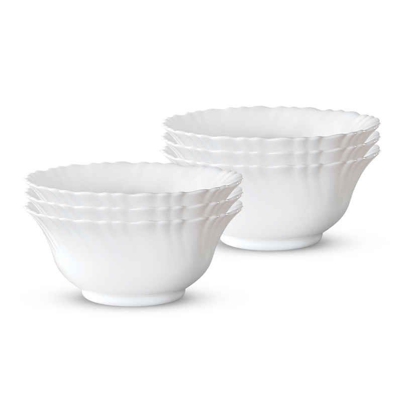 Larah By Borosil Opalware 4.2" Inch (210Ml) 6 Pc Veg Bowl Set, Crockery Set For Daily Use & Gifting