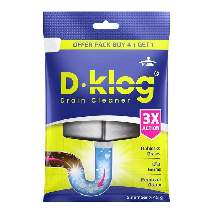 DKlog Drain Cleaner Powder 45g x5-Fast Clog Remover for Sinks, Pipes & Septic Tanks