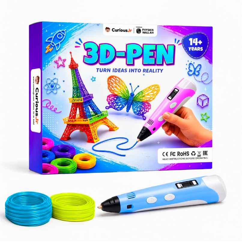 3D Pen for Kids DIY Kit | USB Cable | Pen Holder | 3 PLA Filament Refills | Copy Book | Easy to Use | Birthday Gift | Physics Wallah