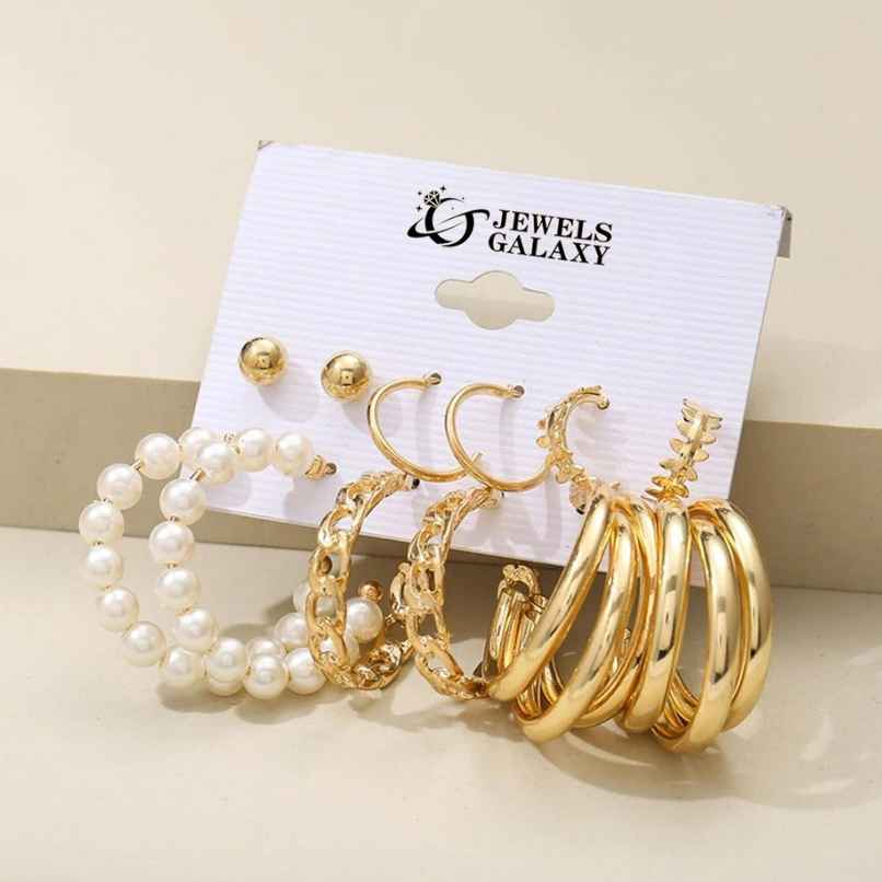Jewels Galaxy Gold-Toned Office Wear Studs & Hoop Earrings (1 Pack 12 Pieces)