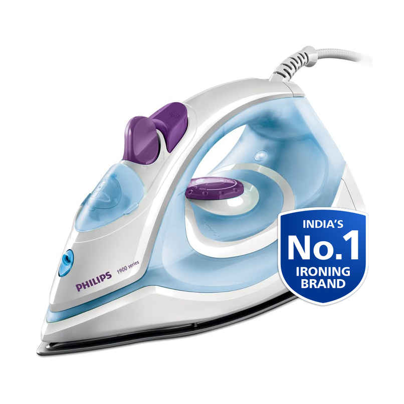 Philips GC1905/21 Steam Iron , 1300 W Quick heat-up, non-stick soleplate, Powerful 17gm/min steam output - Blue Philips GC1905/21 Steam Iron , 1300 W Quick heat-up, non-stick soleplate, Powerful 17gm/min steam output - Blue