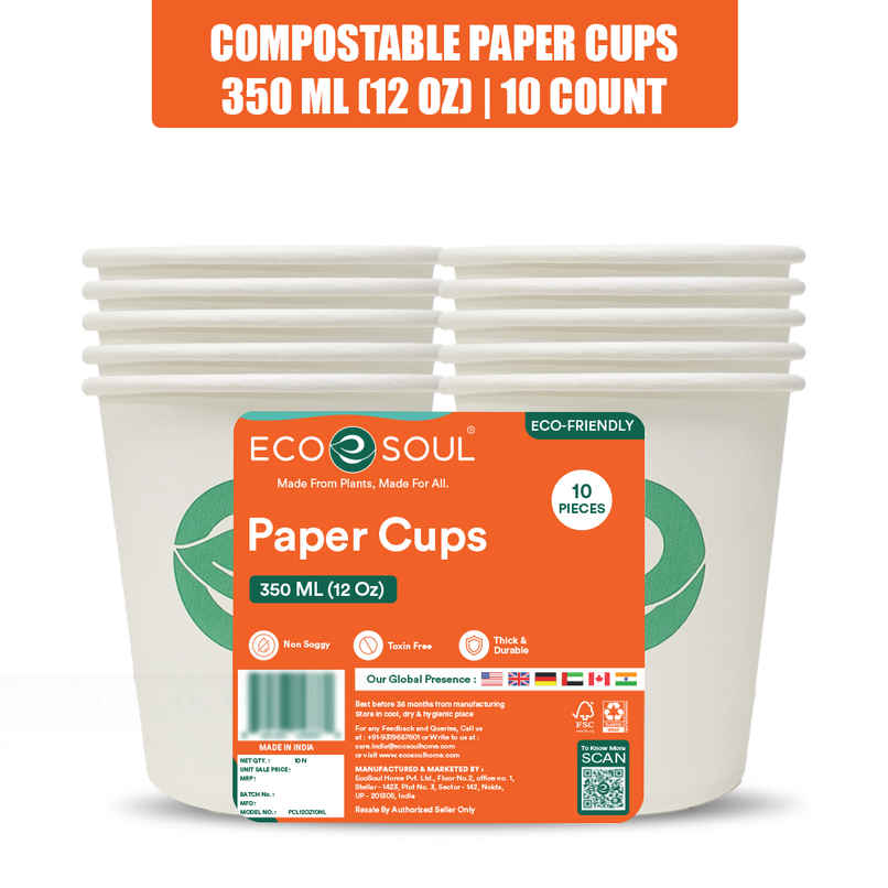 ECO SOUL | Disposable Paper Cups/Glasses | 350 ml | Standard | 10 Count
