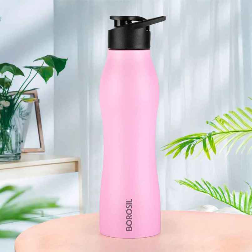 Borosil Grip Go BIS Approved Single Wall Stainless Steel Water Bottle | Pink | 950 ml