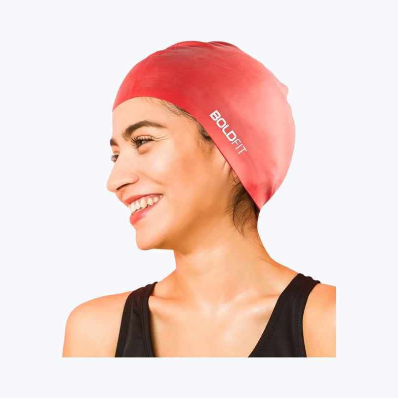 Boldfit Silicone Swimming Cap for Men & Women - Unisex Red Swim Cap
