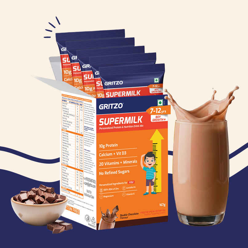 Gritzo Super Milk Growth | Formerly Height+ | 7-12y Boys | 10g Protein Powder