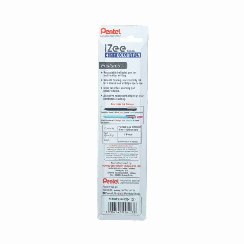 Pentel BXC467 DC IZEE 4In1 Ball Pen Single Dark Blue Body Black Blue Red Green Ink