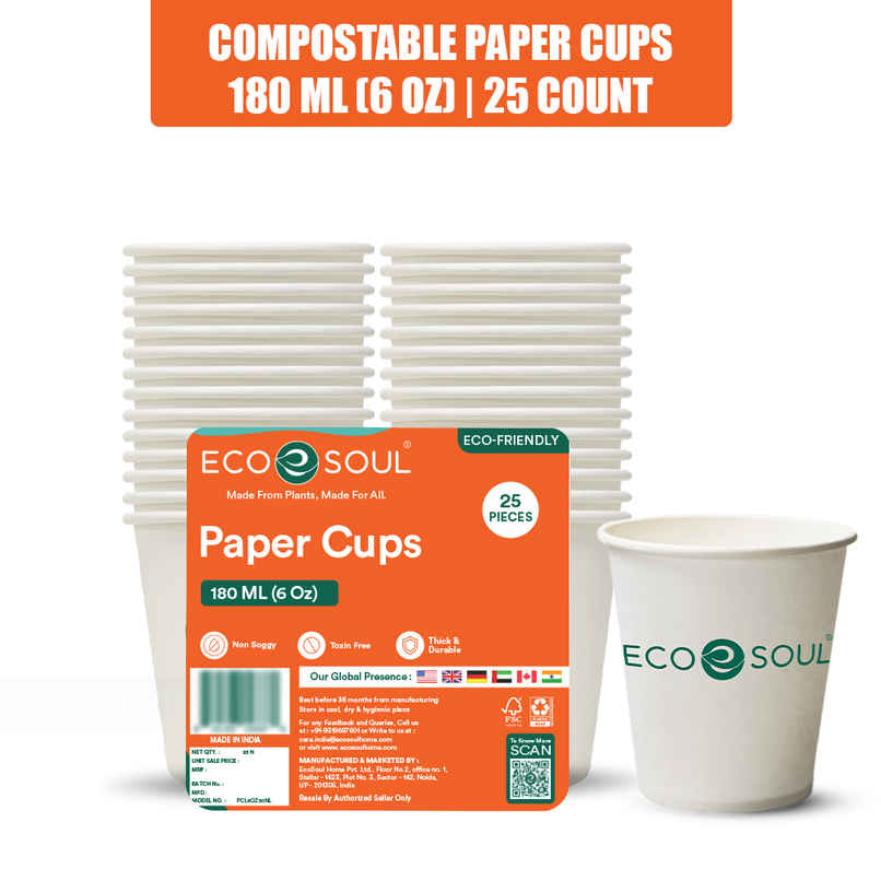 ECO SOUL | Disposable Paper Cups/Glasses | 180 ml | Standard | 25 Count ECO SOUL | Disposable Paper Cups/Glasses | 180 ml | Standard | 25 Count